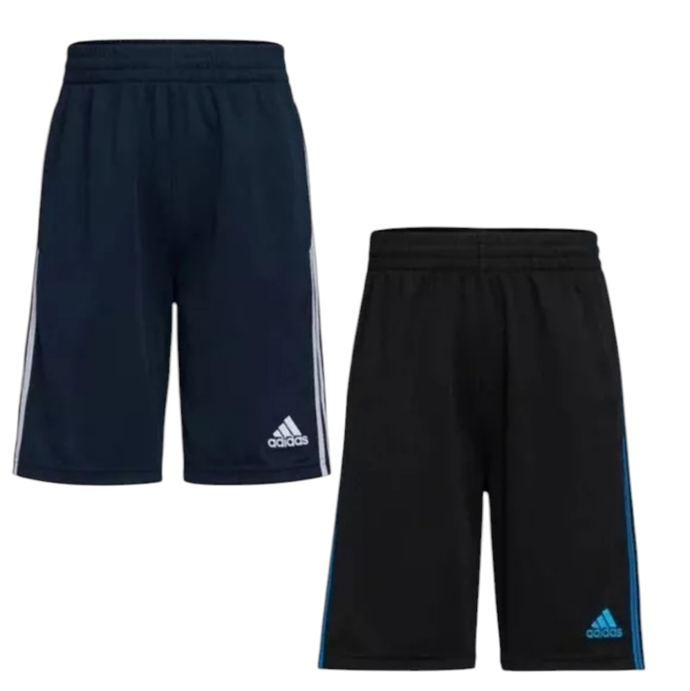 adidas Youth 2-Pack 3-Stripes Short - Black/Blue - Size M 10/12